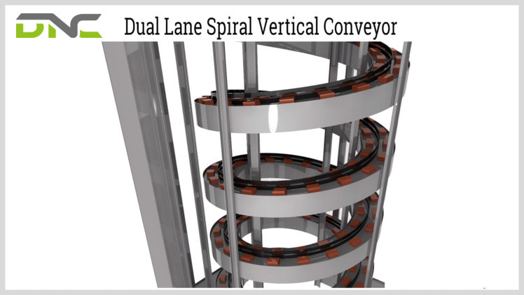 Dual lane spiral vertical conveyor